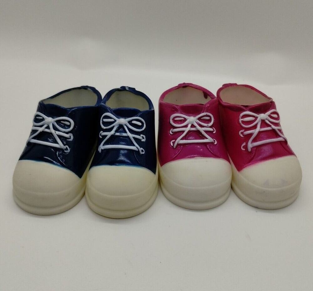 Two Pair Of Tennis Shoes For 12 Inch Dolls - Sneakers Hi Tops - Pink - Blue